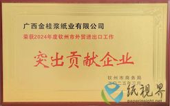 金桂漿紙榮獲“2024年度欽州市外貿(mào)進(jìn)出口工作突出貢獻(xiàn)企業(yè)”稱號
